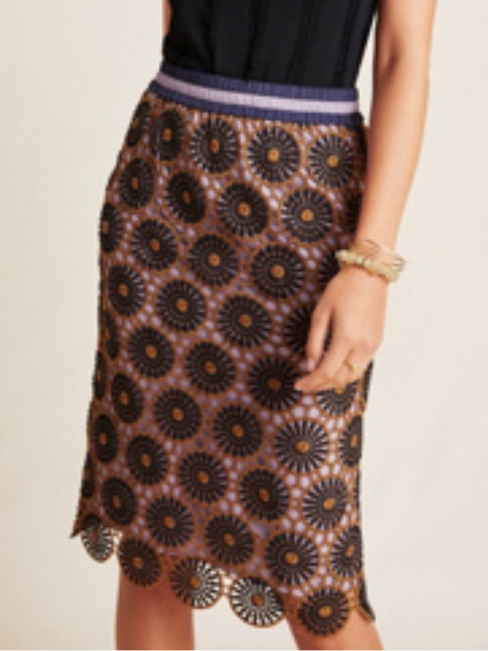 Current Air Lilac and Brown Crochet Midi Skirt
